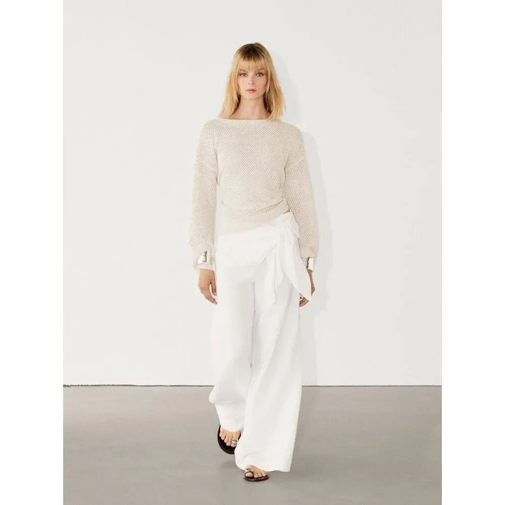 Massimo Dutti Womens Linen Pants EU 34 US 2 White Wide Leg Trousers 5006/594 NWT